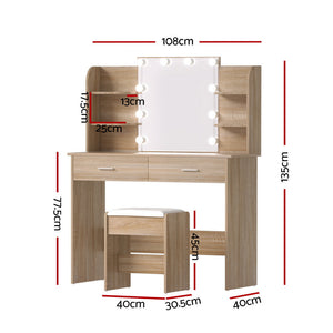 Dressing Table Set | Stool Included | 10 LED Bulbs | Wood