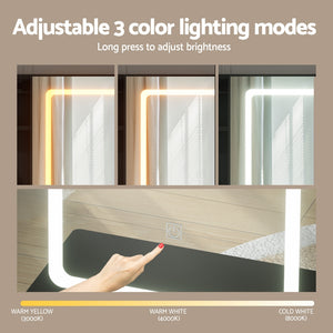 Dressing Table Set | Vanity Desk with Stool & LED Lights | Black Finish