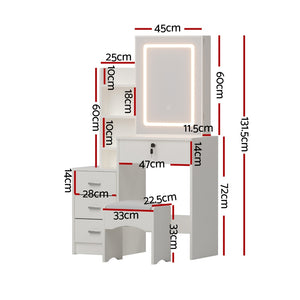 Dressing Table Set | Vanity Desk with Stool & LED Lights | White Finish