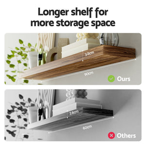 Floating Wall Shelves Set 2pc | 90cm | Wood Finish