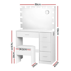 Artiss Dressing Table Set Stool 15 Led Bulbs White Darcy