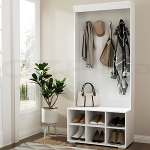Shoe Rack Cabinet | Hall Tree | Coat Rack | 180CM | White