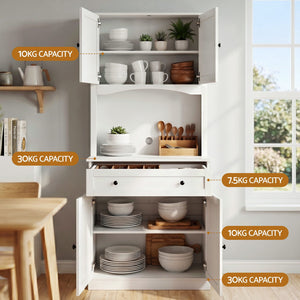 Buffet Hutch Pantry Cabinets | 2 Pack | Kitchen Storage | White