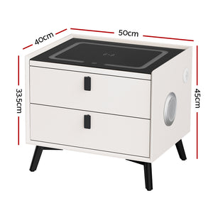 Smart Bedside Table | 2 Drawers | Wireless Charging Ports | LED White | AIKA