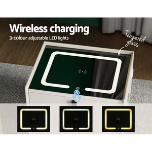Smart Bedside Table | 2 Drawers | Wireless Charging Ports | LED White | AIKA