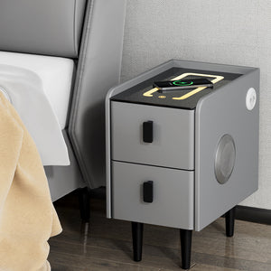 Smart Bedside Table | 2 Drawers | Wireless Charging Ports | LED Grey | AIDA