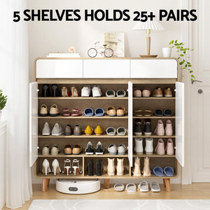 Shoe Storage Cabinet | Up To 25 Pairs | Pine & White Finish