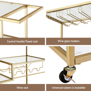 Bar Trolley | Cocktail & Wine Cart | Glass Holder | 102cm | Gold