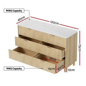 Chest of Drawers | 6-Drawer Dresser | Pine Wood Finish