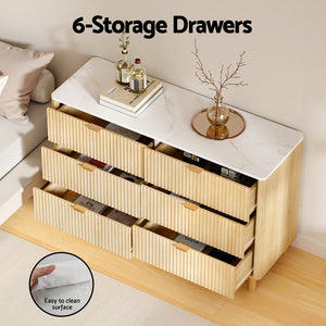 Chest of Drawers | 6-Drawer Dresser | Pine Wood Finish