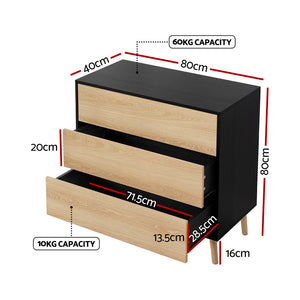 Chest of Drawers | 3 Drawer Dresser | Black & Pine