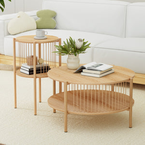 Coffee Table | 2-Tier Round Wooden Living Room Table