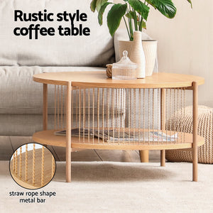 Artiss Coffee Table | 2-Tier | Round | Wood