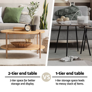 Artiss Coffee Table | 2-Tier | Round | Wood