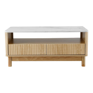 Coffee Table | Drawer & Shelf Storage | Marble Effect | White Finish