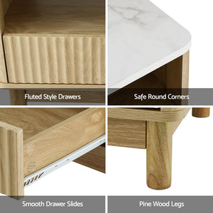 Coffee Table | Drawer & Shelf Storage | Marble Effect | White Finish
