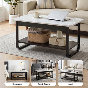 Artiss Coffee Table 2-Tier 80CM Marble Finish Shelf Black&White