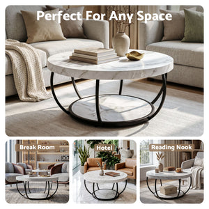 Artiss Coffee Table 2-Tier Marble Finish Round White&Black