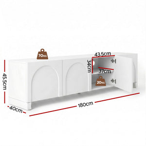 TV Entertainment Unit | 180cm Cabinet with Adjustable Shelf | White