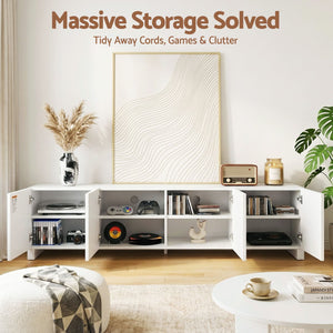 TV Entertainment Unit | 180cm Cabinet with Adjustable Shelf | White