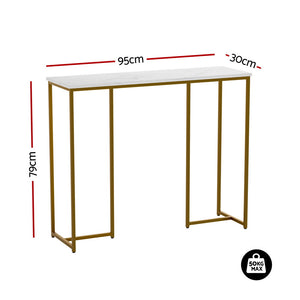 Console Table | Marble Effect Top | White & Gold Accent