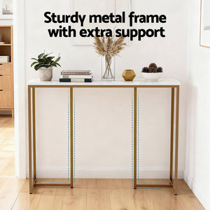 Console Table | Marble Effect Top | White & Gold Accent