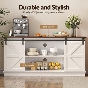Buffet Sideboard Cabinet | Sliding Doors | Kitchen Storage | White