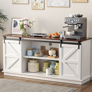 Buffet Sideboard Cabinet | Sliding Doors | Kitchen Storage | White