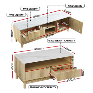 TV Unit & Coffee Table Set | Storage Drawers | Pine Finish