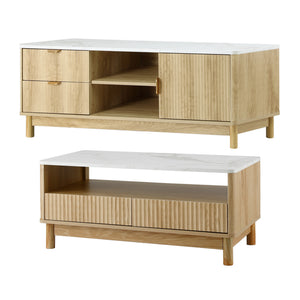 TV Unit & Coffee Table Set | Storage Drawers | Pine Finish