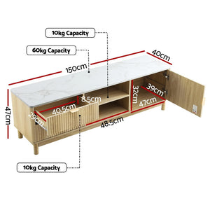 TV Unit 150cm | Entertainment Cabinet with Drawer & Shelf | Pine Wood