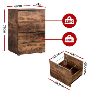 Mobile File Cabinet | 2 Drawer | Office File Organiser | Rustic Brown