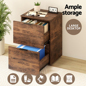 Mobile File Cabinet | 2 Drawer | Office File Organiser | Rustic Brown