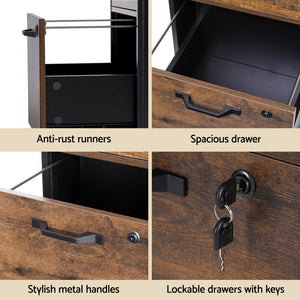 Filing Cabinet | 2 Drawer | With Wheels | Rustic Brown