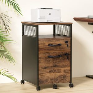 Filing Cabinet | 2 Drawer | With Wheels | Rustic Brown