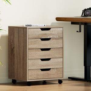 Artiss Filing Cabinet | 5 Drawer Mobile Chest | Rolling Storage | Beige