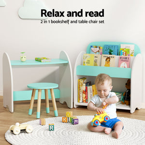 Kids Bookshelf 2 In 1 Table Chair Set | Bookcase Toys Shelves