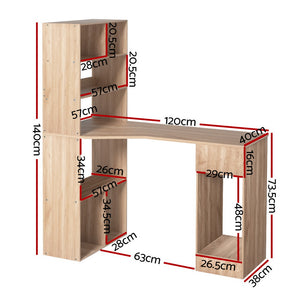 Artiss Computer Desk | 120cm | With Bookshelf & Drawer Cabinet | Oak