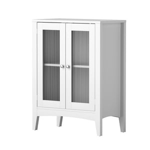 Bathroom Storage Cabinet | 80CM Buffet Sideboard | Glass Door | White Finish