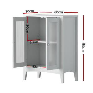 Bathroom Storage Cabinet | 80CM Buffet Sideboard | Glass Door | White Finish