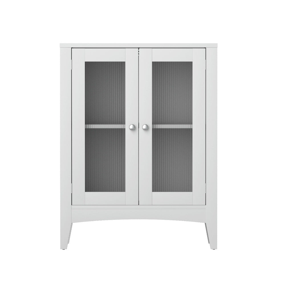 Bathroom Storage Cabinet | 80CM Buffet Sideboard | Glass Door | White Finish