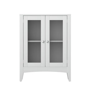 Bathroom Storage Cabinet | 80CM Buffet Sideboard | Glass Door | White Finish