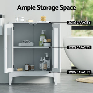 Bathroom Storage Cabinet | 80CM Buffet Sideboard | Glass Door | White Finish