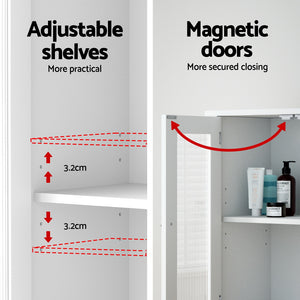 Bathroom Storage Cabinet | 80CM Buffet Sideboard | Glass Door | White Finish