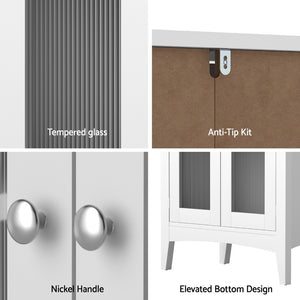 Bathroom Storage Cabinet | 80CM Buffet Sideboard | Glass Door | White Finish