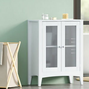 Bathroom Storage Cabinet | 80CM Buffet Sideboard | Glass Door | White Finish