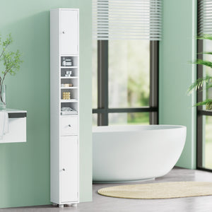 Bathroom Storage Cabinet | 180cm Tall Slim Floor Cupboard | Toilet Narrow Linen Tower
