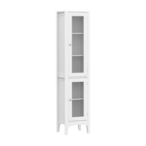 Bathroom Storage Cabinet | 160CM Tall Slim Floor Cupboard | Glass Door | White