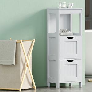 Bathroom Storage Cabinet | 89CM Floor Cupboard | Toilet Drawer Bedroom Organizer | White