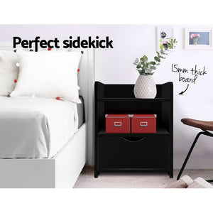 Artiss Bedside Tables | 2X | FARA | 1 Drawer with Shelf | Black